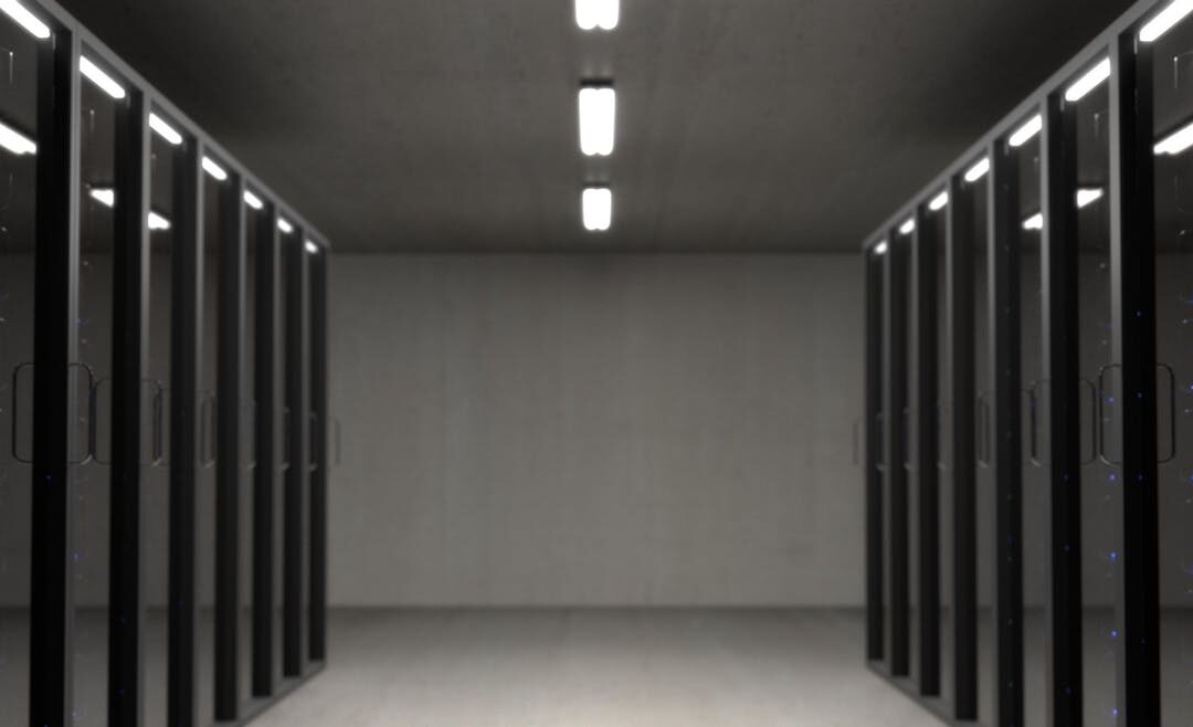 black server racks on a room